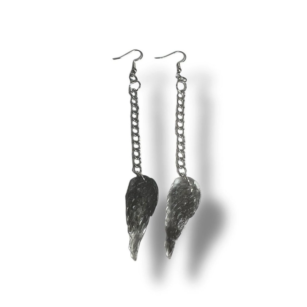 Handmade Black and Clear Resin Angel Wing Earrings